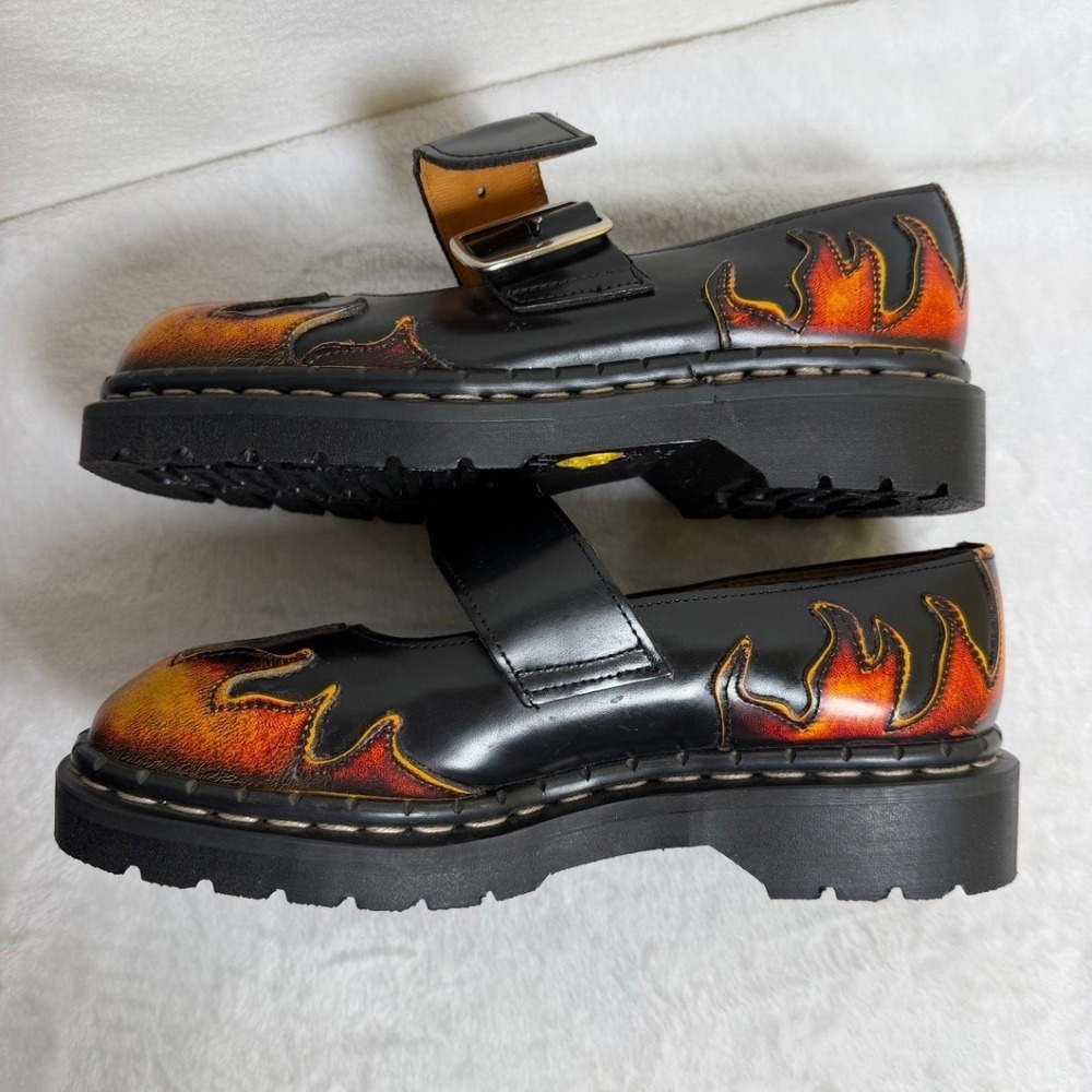 Tredair Mary Jane Flats Size 8 Women Black Flame Leather Alt Grunge Punk England - Picture 16 of 16